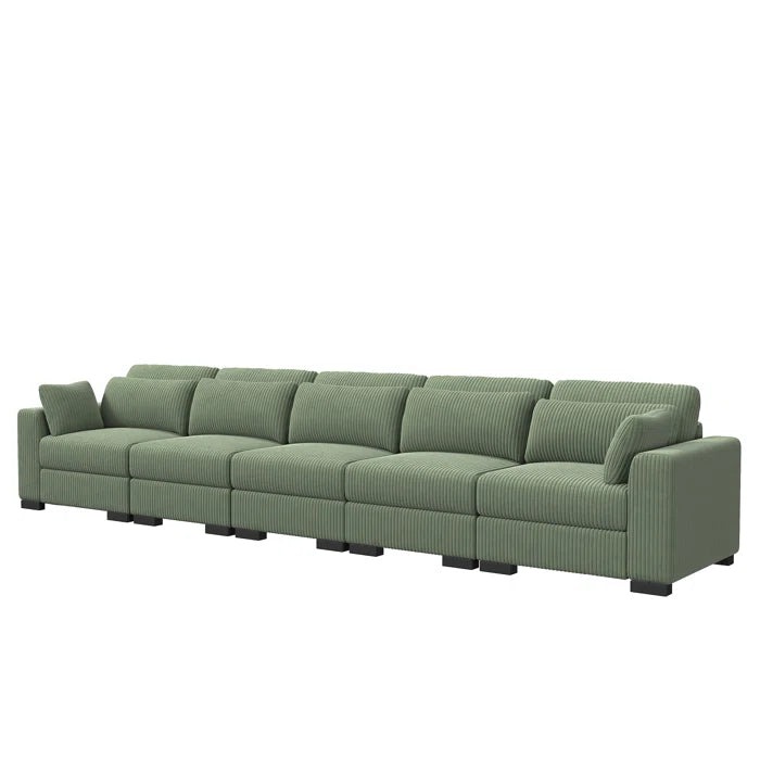5 Seater Sofa: Luxury Upholstery Sofa With Lumbar Pillows, Corduroy Sofa Collection(Green)