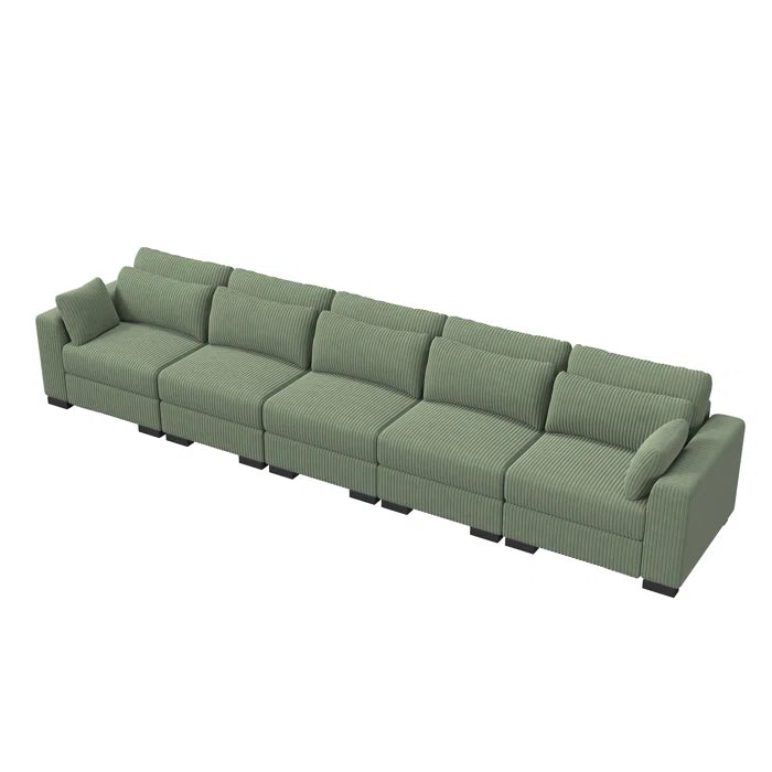 5 Seater Sofa: Luxury Upholstery Sofa With Lumbar Pillows, Corduroy Sofa Collection(Green)