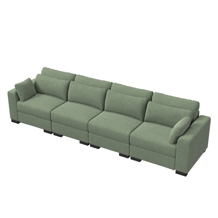 5 Seater Sofa: Luxury Upholstery Sofa With Lumbar Pillows, Corduroy Sofa Collection(Green)