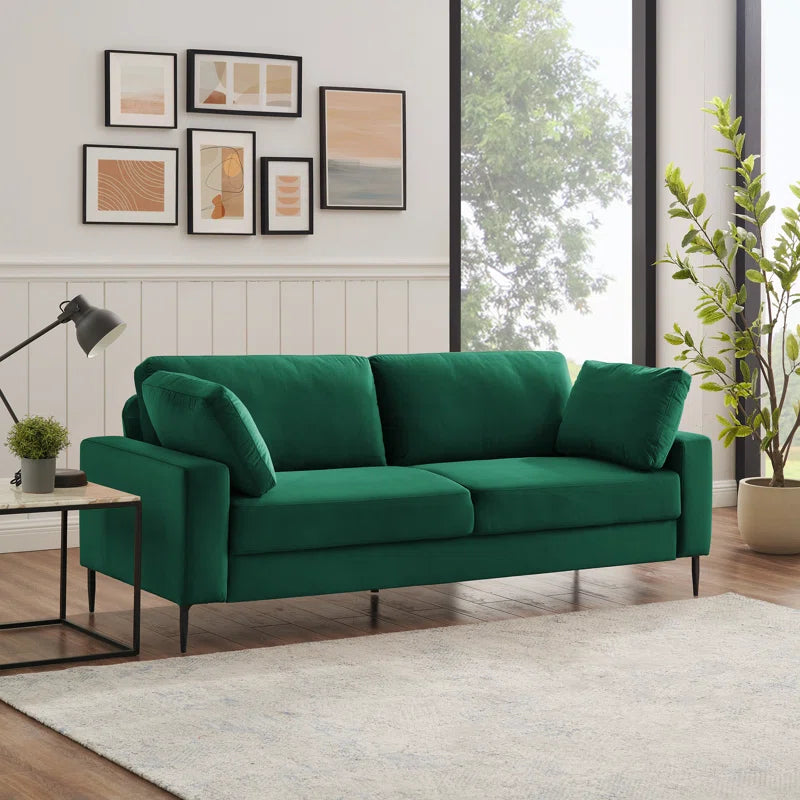 THE CASE ORO® Modern Style Etta 84.3" Mid-Century Modern Design Office Sofa(Green Velvet)