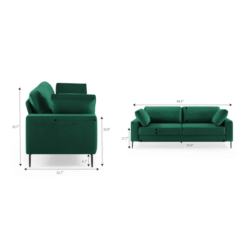 THE CASE ORO® Modern Style Etta 84.3" Mid-Century Modern Design Office Sofa(Green Velvet)
