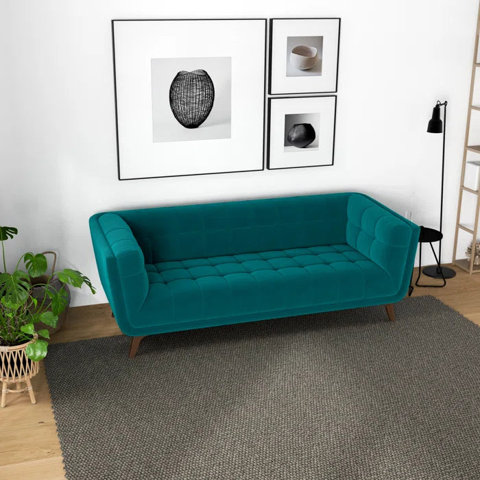 THE CASE ORO® 86'' Mid-Century Modern Style Upholstered Office Sofa for Living Room(Teal Velvet)