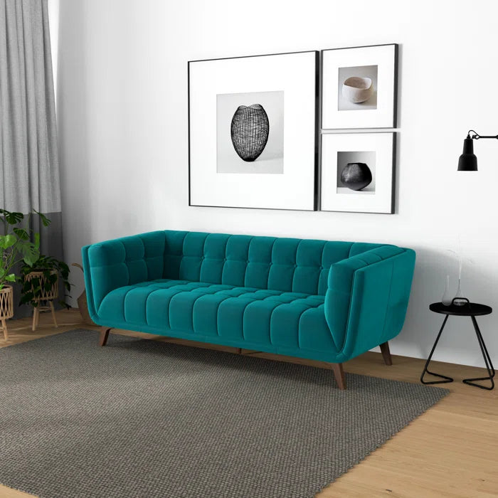 THE CASE ORO® 86'' Mid-Century Modern Style Upholstered Office Sofa for Living Room(Teal Velvet)