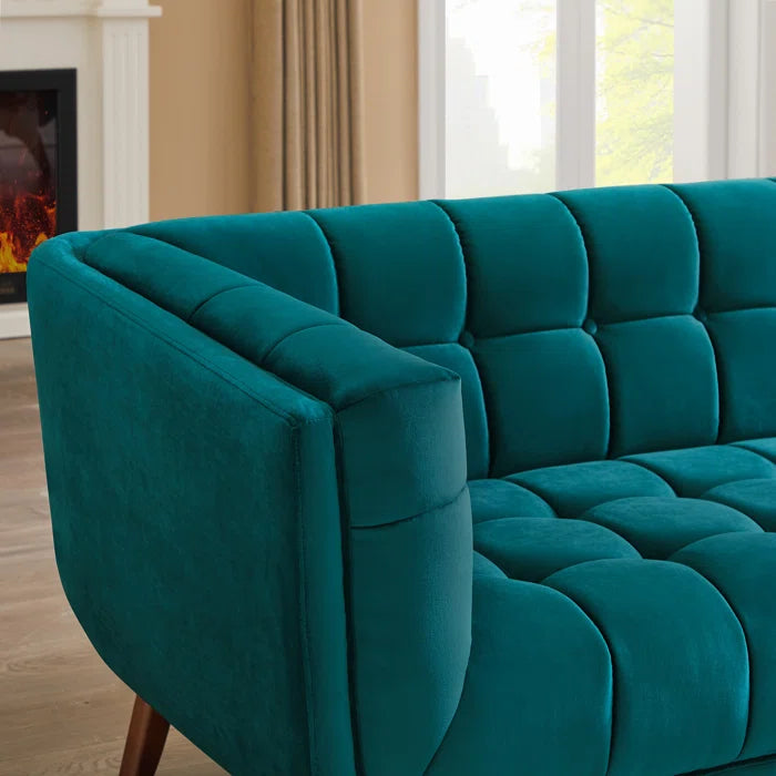 THE CASE ORO® 86'' Mid-Century Modern Style Upholstered Office Sofa for Living Room(Teal Velvet)