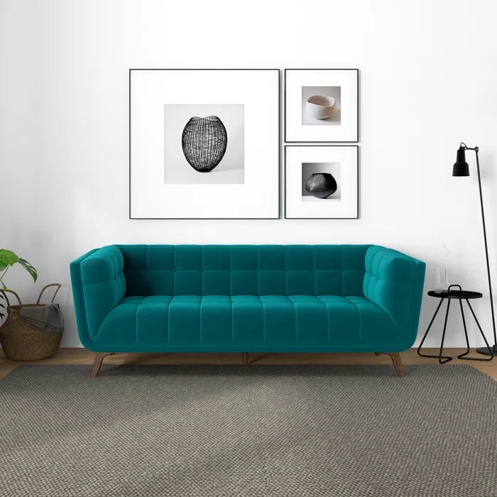 THE CASE ORO® 86'' Mid-Century Modern Style Upholstered Office Sofa for Living Room(Teal Velvet)