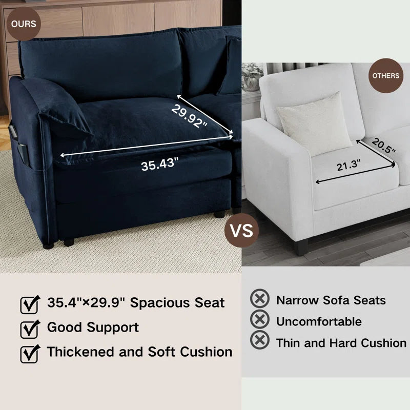 THE CASA ORO® U-Shape Shape Sofa: Modern Chenille Comfy Deep Seat Modular Sectional Sofa Upholstered Cloud Couch(Blue Chenille)