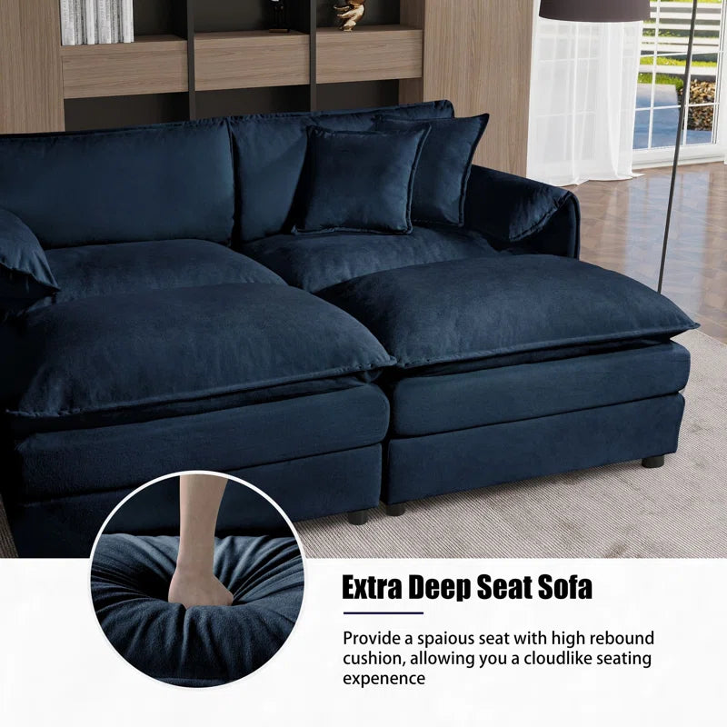 THE CASA ORO® U-Shape Shape Sofa: Modern Chenille Comfy Deep Seat Modular Sectional Sofa Upholstered Cloud Couch(Blue Chenille)