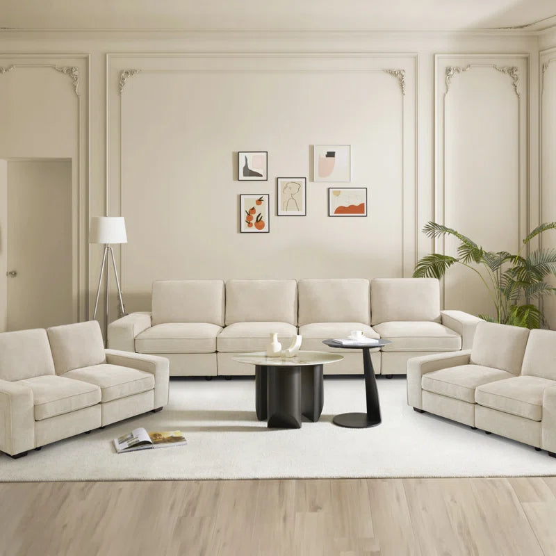 8 Seater Sofa: Modern Design Upholstery Sofa Living Room Set(Beige Chenille)