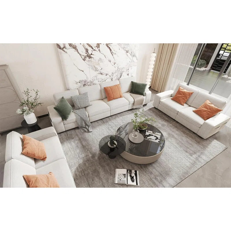 8 Seater Sofa: Modern Design Upholstery Sofa Living Room Set(Beige Chenille)