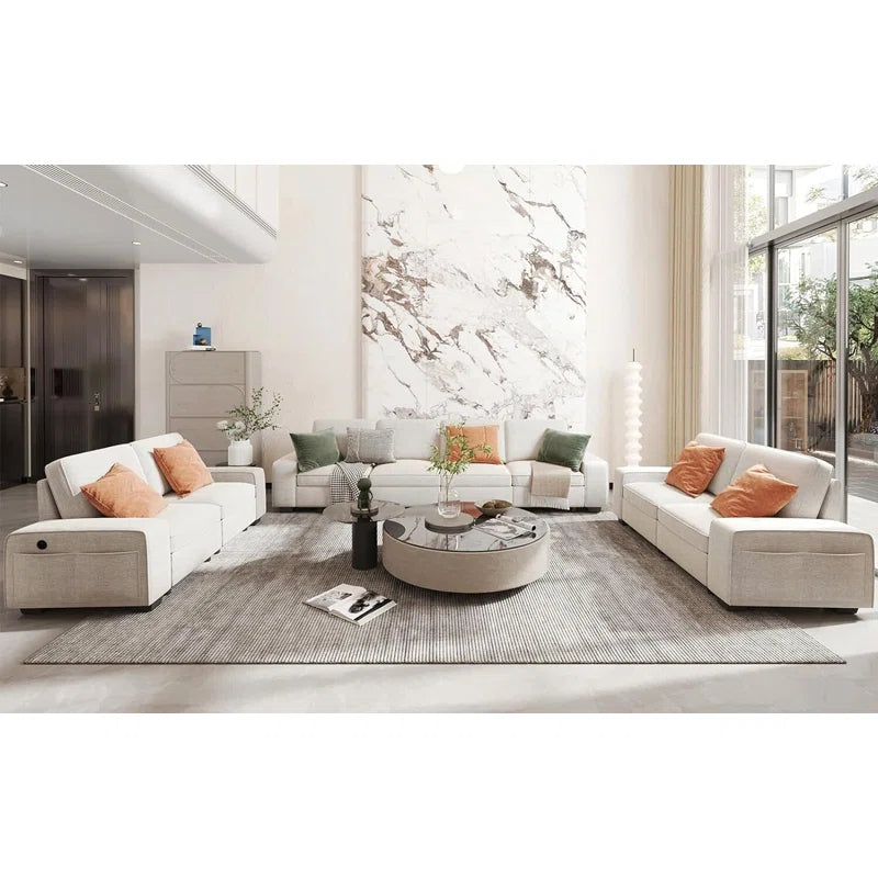 8 Seater Sofa: Modern Design Upholstery Sofa Living Room Set(Beige Chenille)