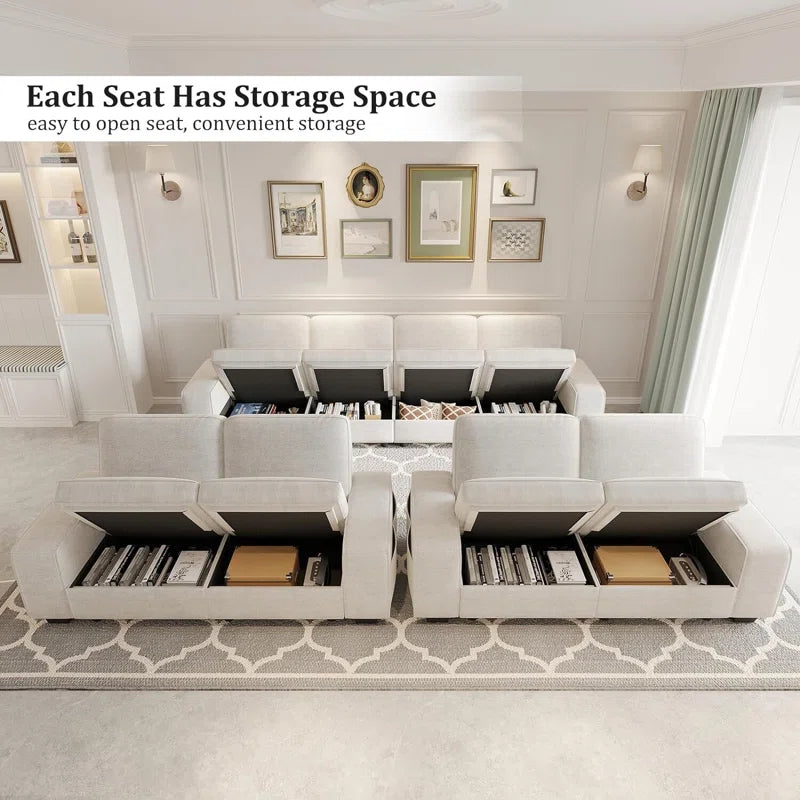 8 Seater Sofa: Modern Design Upholstery Sofa Living Room Set(Beige Chenille)