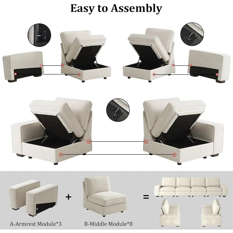 8 Seater Sofa: Modern Design Upholstery Sofa Living Room Set(Beige Chenille)