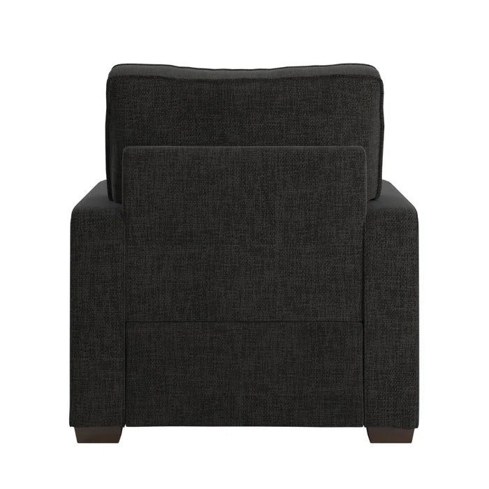 THE CASA ORO® Designer Sofa Set: Modern Fabric Upholstered Square Arm Sofa Set - Living Room Chair, Loveseat And Sofa(Black Woven)