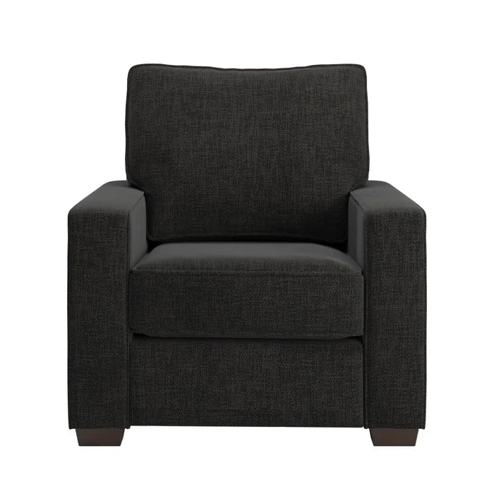 THE CASA ORO® Designer Sofa Set: Modern Fabric Upholstered Square Arm Sofa Set - Living Room Chair, Loveseat And Sofa(Black Woven)