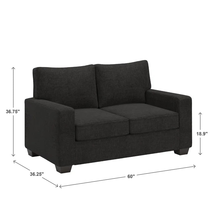 THE CASA ORO® Designer Sofa Set: Modern Fabric Upholstered Square Arm Sofa Set - Living Room Chair, Loveseat And Sofa(Black Woven)