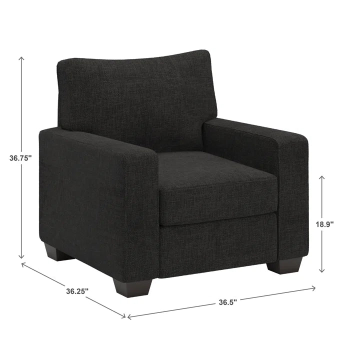 THE CASA ORO® Designer Sofa Set: Modern Fabric Upholstered Square Arm Sofa Set - Living Room Chair, Loveseat And Sofa(Black Woven)