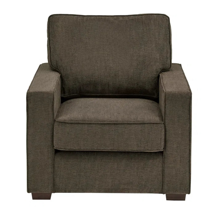 Modern Sofa Set: Modern Fabric Upholstered Square Arm Sofa Set - Living Room Chair, Loveseat And Sofa(Brown Chenille)