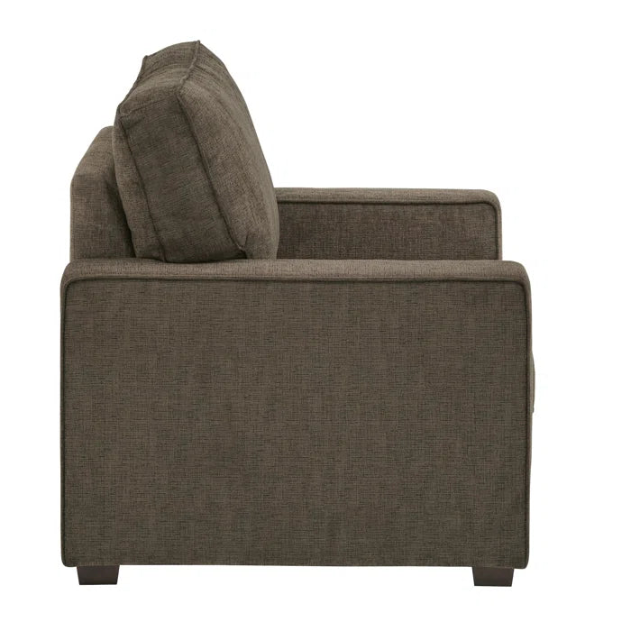 Modern Sofa Set: Modern Fabric Upholstered Square Arm Sofa Set - Living Room Chair, Loveseat And Sofa(Brown Chenille)