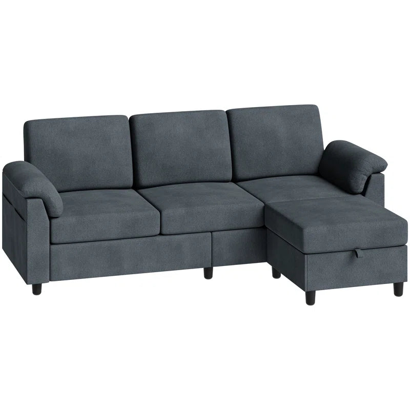 L- Shape Sectional Sofa: 79" Modern Linen Fabric Living Room Sectional Sofa (Deep Gray)