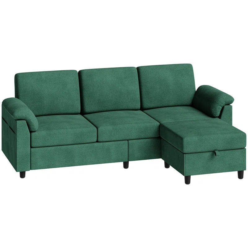 L- Shape Sectional Sofa: 79" Modern Linen Fabric Living Room Sectional Sofa (Green)