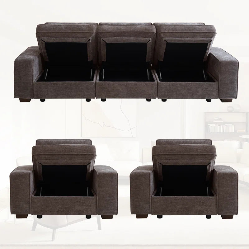 5 Seater Sofa: Modern Modular Sectional Sofa Set of 5 Seater Chenille Couch with Storage Space and USB Port for Living Room(Dark Grey Chenille)