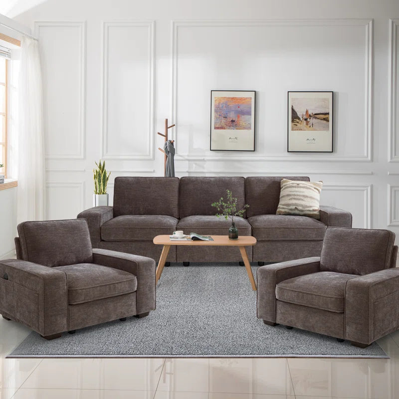 5 Seater Sofa: Modern Modular Sectional Sofa Set of 5 Seater Chenille Couch with Storage Space and USB Port for Living Room(Dark Grey Chenille)