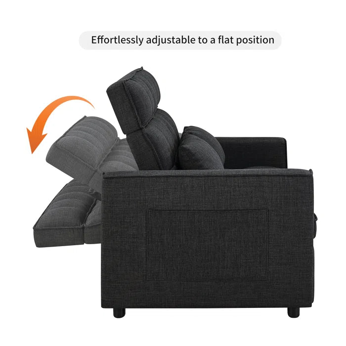 Sofa Cum Bed: 53" Wide Modern Upholstery Reclining Convertible Sleeper Sofa Cum Bed with Adjustable Backrest(Dark Gray Linen)