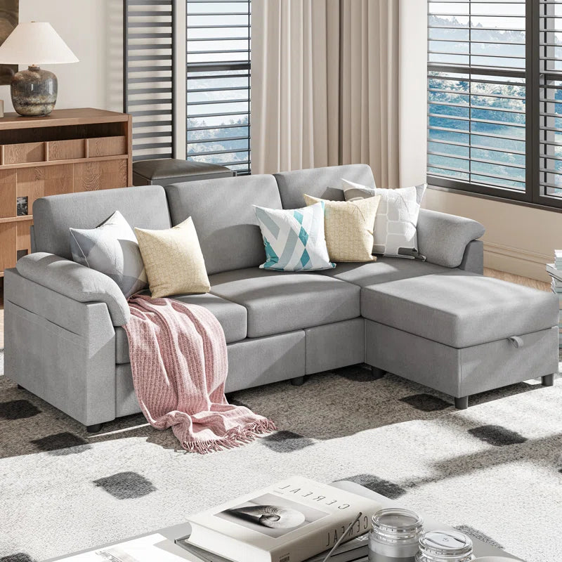 L- Shape Sectional Sofa: 79" Modern Linen Fabric Living Room Sectional Sofa (Light Gray)