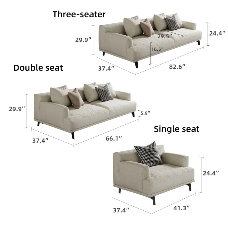 Modern Sofa Set: Modern cotton and linen cushion Living Room Set with Pillow(Beige)