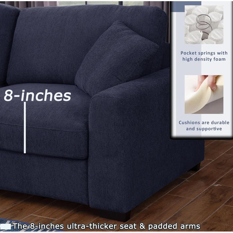 U-Shape Sectional Sofa: Modular 12-piece Oversized 9-seater Corner Sectional Sofa(Blue Polyester)