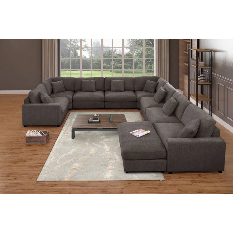 9 Seater Sofa: Modular 12-piece Oversized Reversible Corner Sectional(Dark Gray Polyester)