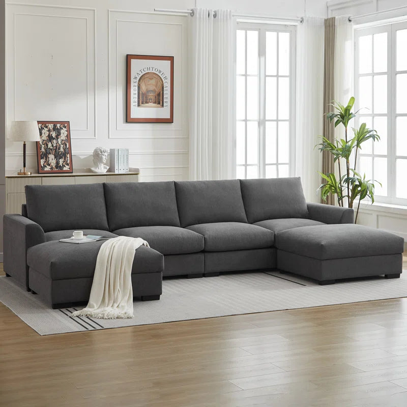 6 Seater Sofa: 6-piece Modular Arm Upholstered Sofa With Storage Ottoman(Gray Linen)