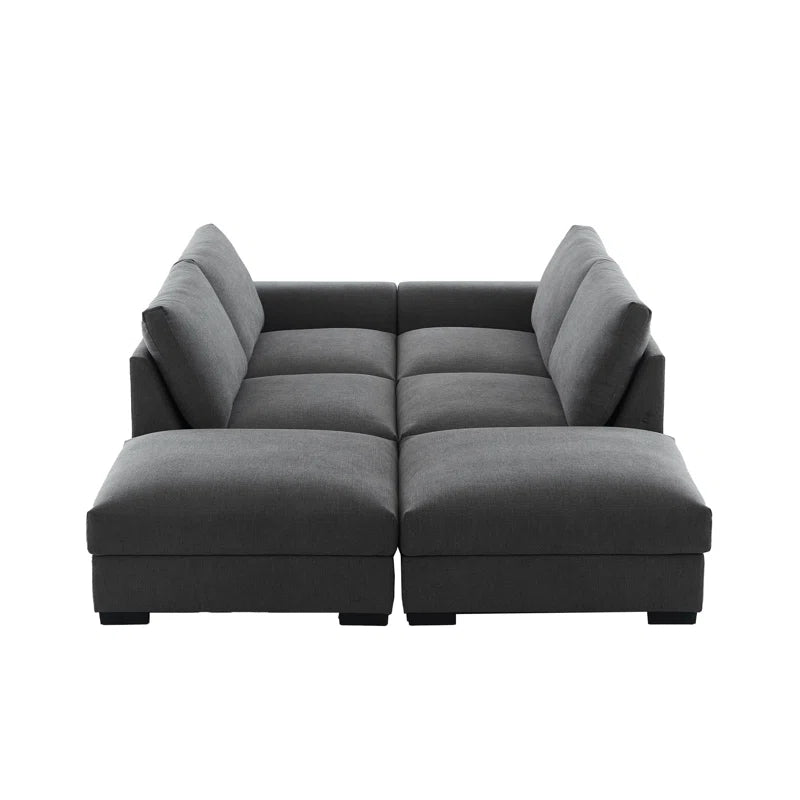 6 Seater Sofa: 6-piece Modular Arm Upholstered Sofa With Storage Ottoman(Gray Linen)