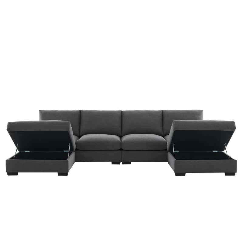 6 Seater Sofa: 6-piece Modular Arm Upholstered Sofa With Storage Ottoman(Gray Linen)