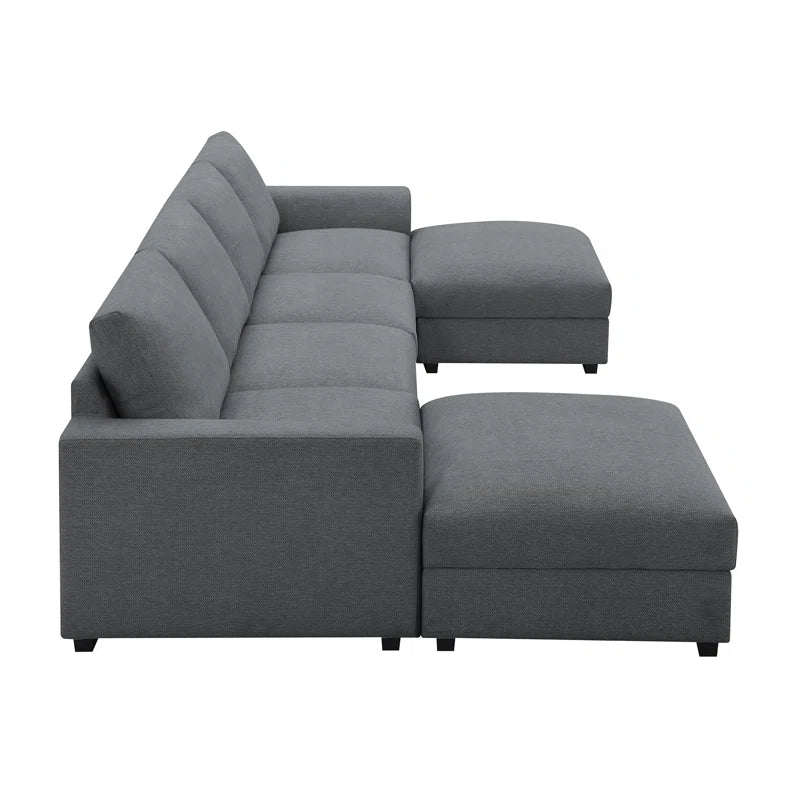 6 Seater Sofa: 6-piece Modular Arm Upholstered Sofa With Storage Ottoman(Gray Linen)
