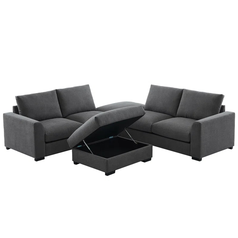 6 Seater Sofa: 6-piece Modular Arm Upholstered Sofa With Storage Ottoman(Gray Linen)
