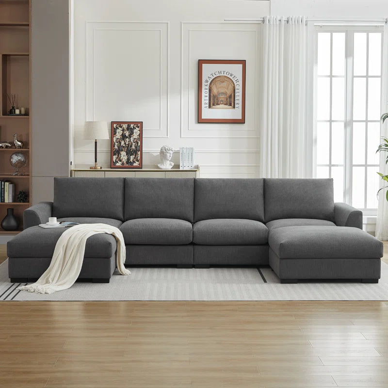 6 Seater Sofa: 6-piece Modular Arm Upholstered Sofa With Storage Ottoman(Gray Linen)