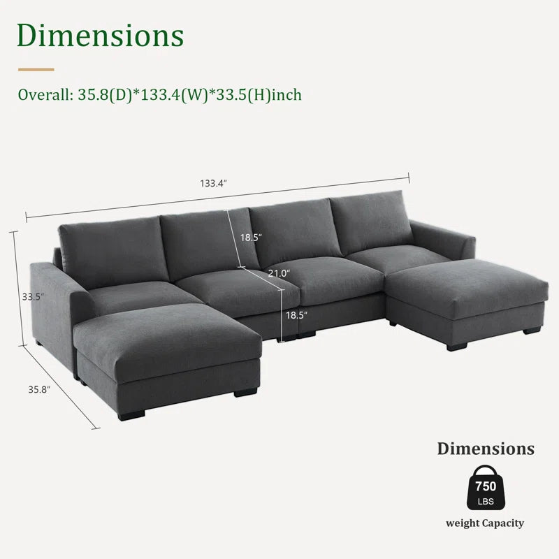 6 Seater Sofa: 6-piece Modular Arm Upholstered Sofa With Storage Ottoman(Gray Linen)