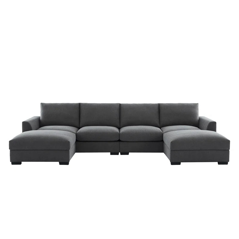 6 Seater Sofa: 6-piece Modular Arm Upholstered Sofa With Storage Ottoman(Gray Linen)