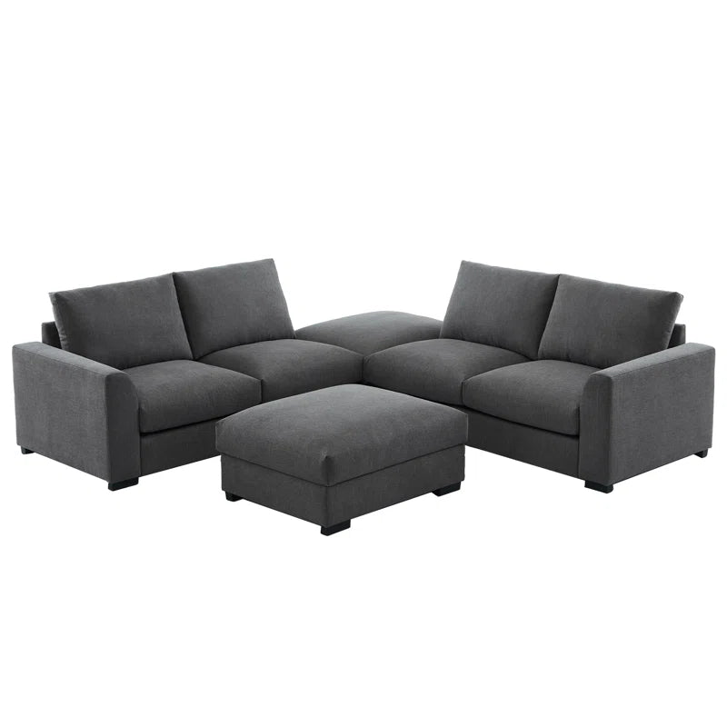 6 Seater Sofa: 6-piece Modular Arm Upholstered Sofa With Storage Ottoman(Gray Linen)