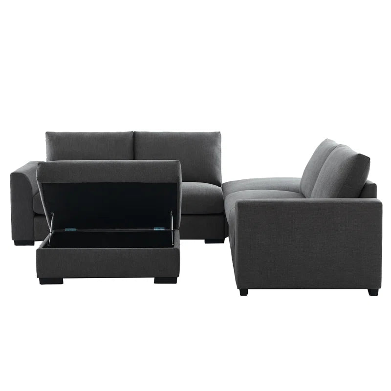 6 Seater Sofa: 6-piece Modular Arm Upholstered Sofa With Storage Ottoman(Gray Linen)