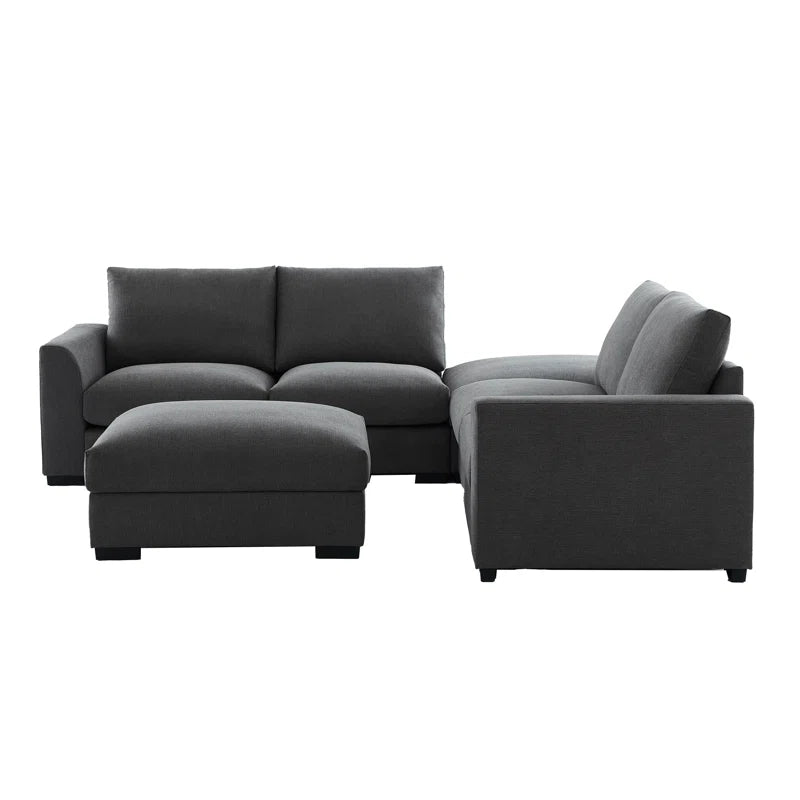 6 Seater Sofa: 6-piece Modular Arm Upholstered Sofa With Storage Ottoman(Gray Linen)