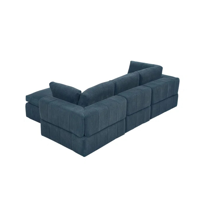 L-Shape Sectional Sofa: 4 - Piece Modular Corduroy Sectional(Dark Blue Corduroy)