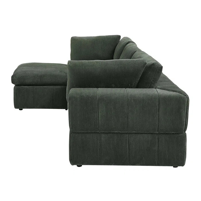 L-Shape Sectional Sofa: 4 - Piece Modular Corduroy Sectional(Dark Green Corduroy)