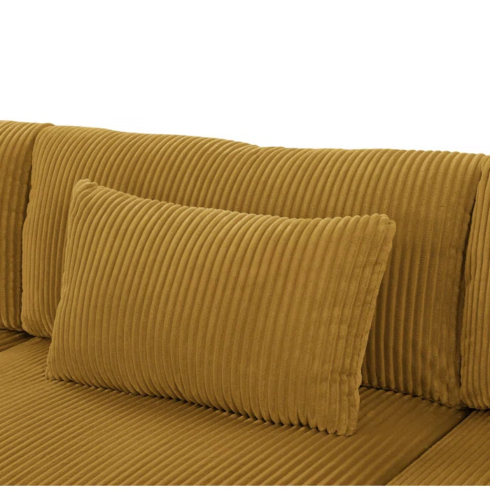 6 Seater Sofa: 6 - Piece Cozy Modular Corner Design Corduroy Sectional with Square Ottoman(Ginger Corduroy)