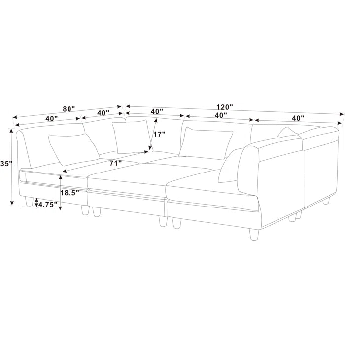 6 Seater Sofa: 6 - Piece Cozy Modular Corner Design Corduroy Sectional with Square Ottoman(Ginger Corduroy)