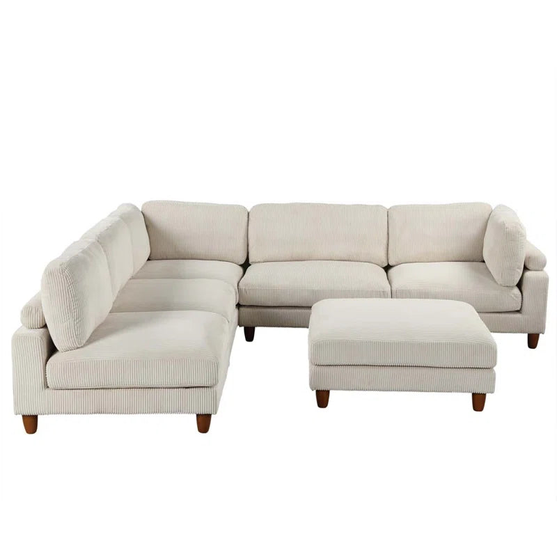 THE CASA ORO® U-Shape Sectional Sofa: Modular Corner Sectional Sofa with Ottoman(Beige Polyester)