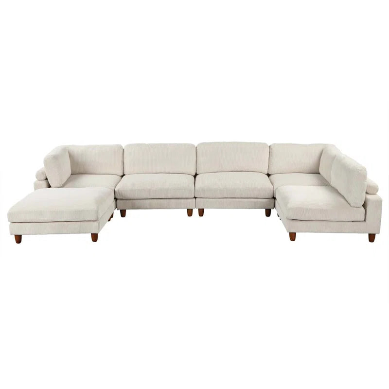 THE CASA ORO® U-Shape Sectional Sofa: Modular Corner Sectional Sofa with Ottoman(Beige Polyester)