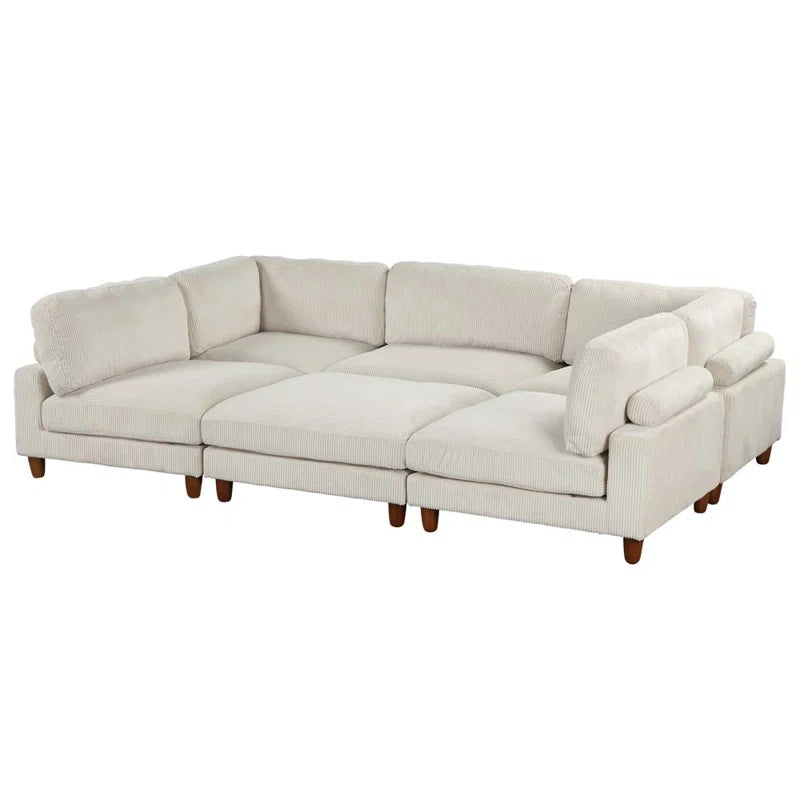 THE CASA ORO® U-Shape Sectional Sofa: Modular Corner Sectional Sofa with Ottoman(Beige Polyester)