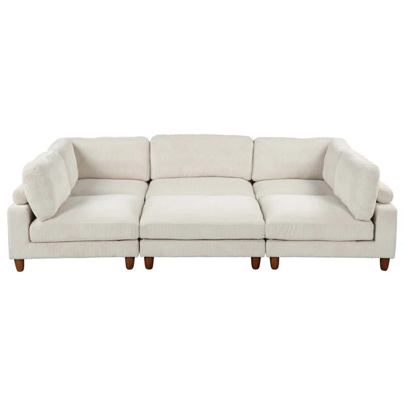THE CASA ORO® U-Shape Sectional Sofa: Modular Corner Sectional Sofa with Ottoman(Beige Polyester)